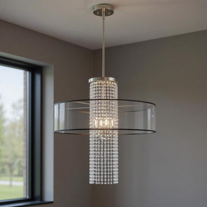 Nickel Four Light Metal Dimmable Chandelier With Shades HomeRoots