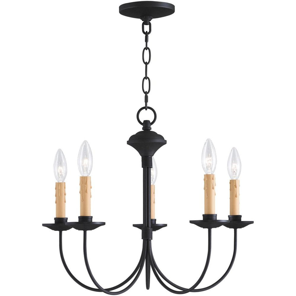 Black Five Light Metal Dimmable Chandelier With Shades HomeRoots