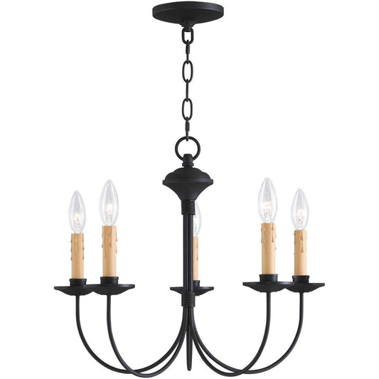 Black Five Light Metal Dimmable Chandelier With Shades HomeRoots