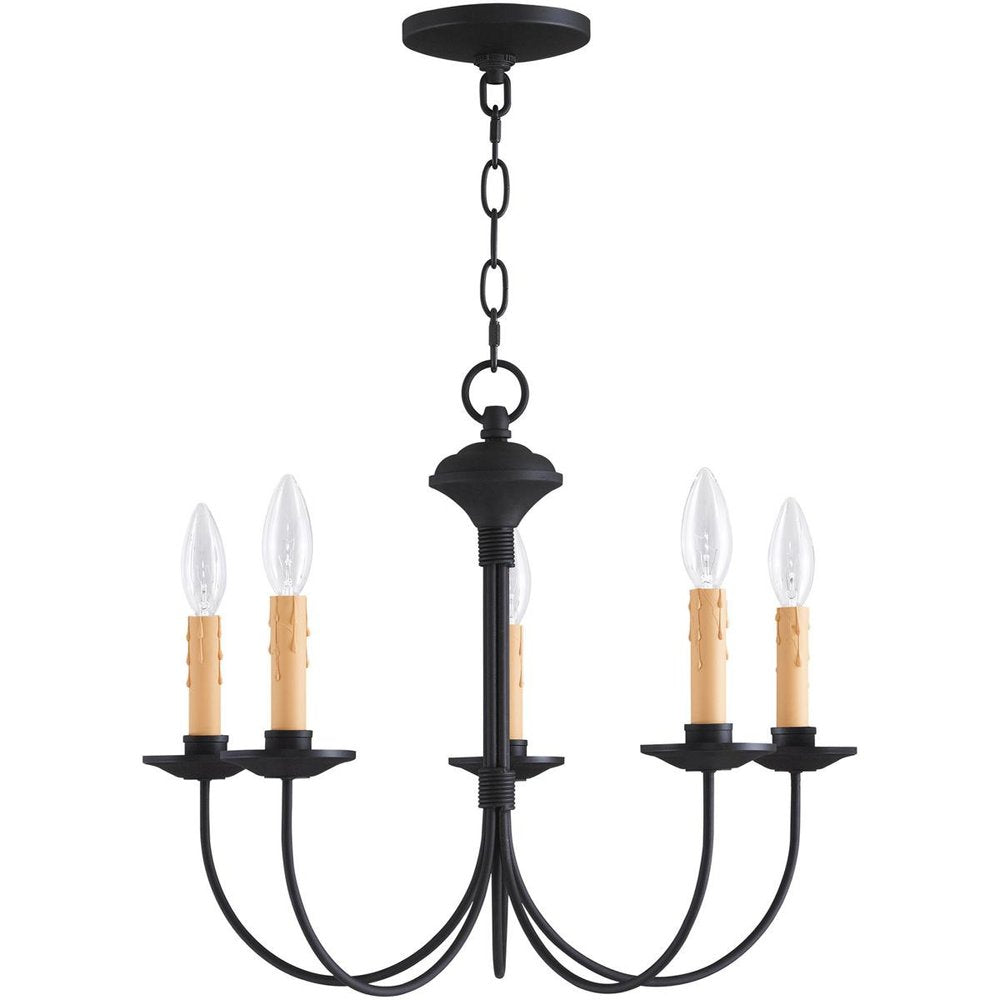 Black Five Light Metal Dimmable Chandelier With Shades HomeRoots
