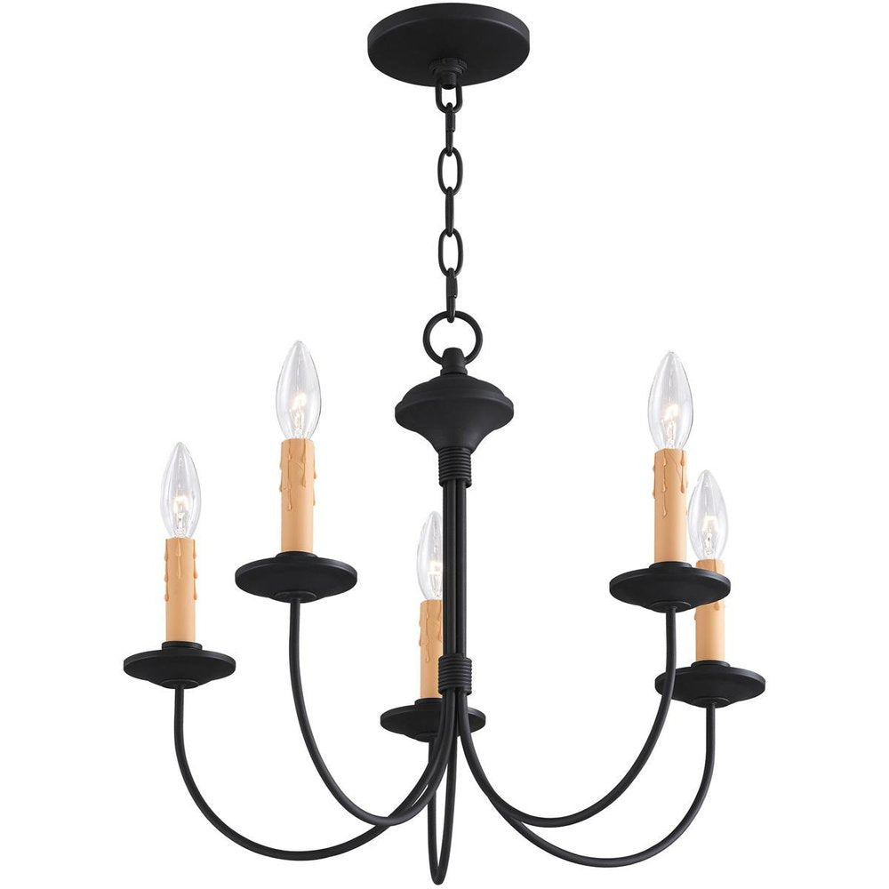 Black Five Light Metal Dimmable Chandelier With Shades HomeRoots