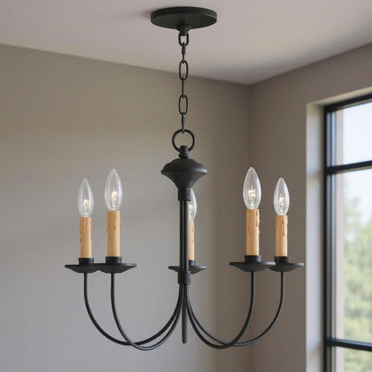 Black Five Light Metal Dimmable Chandelier With Shades HomeRoots
