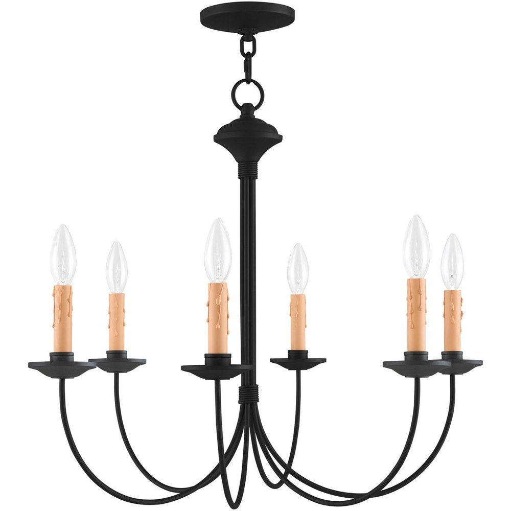 Black Six Light Metal Dimmable Chandelier With Shades HomeRoots
