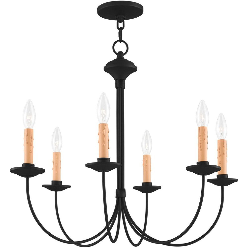 Black Six Light Metal Dimmable Chandelier With Shades HomeRoots