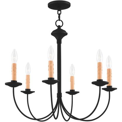 Black Six Light Metal Dimmable Chandelier With Shades HomeRoots