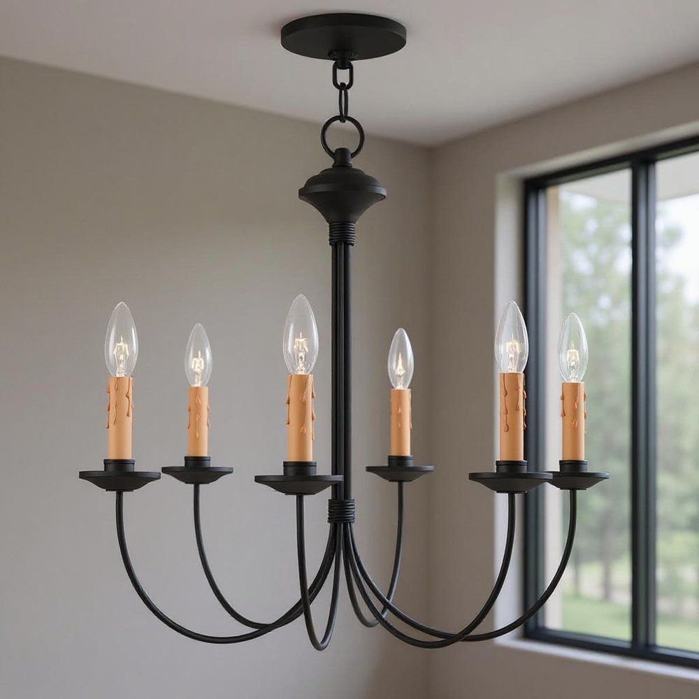 Black Six Light Metal Dimmable Chandelier With Shades HomeRoots
