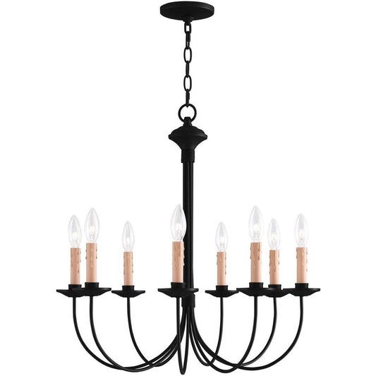 Black Eight Light Metal Dimmable Chandelier With Shades HomeRoots