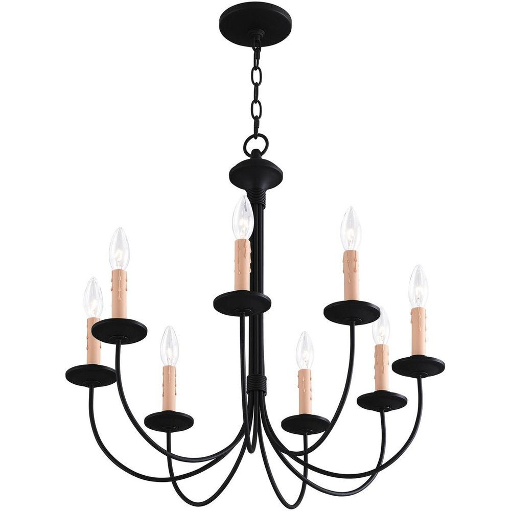 Black Eight Light Metal Dimmable Chandelier With Shades HomeRoots