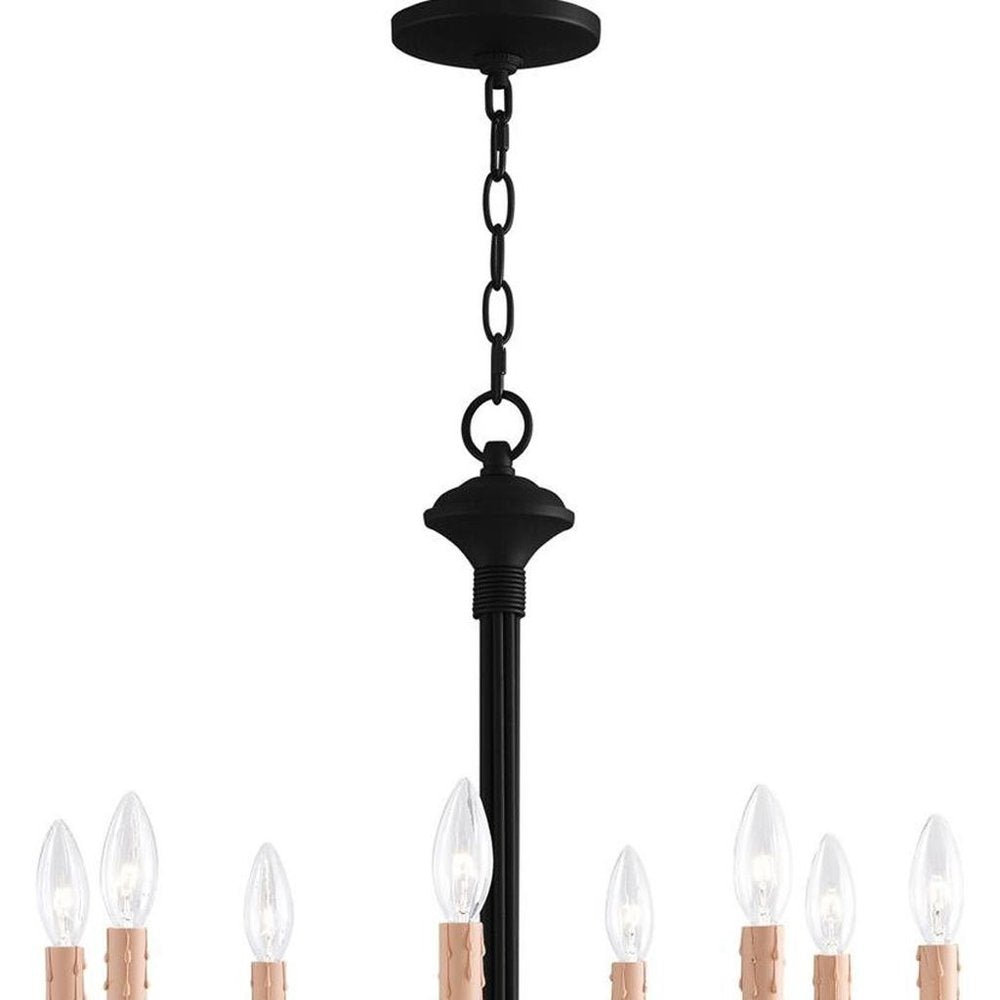 Black Eight Light Metal Dimmable Chandelier With Shades HomeRoots
