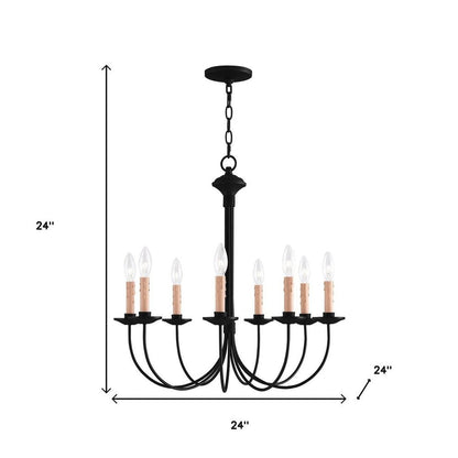 Black Eight Light Metal Dimmable Chandelier With Shades HomeRoots