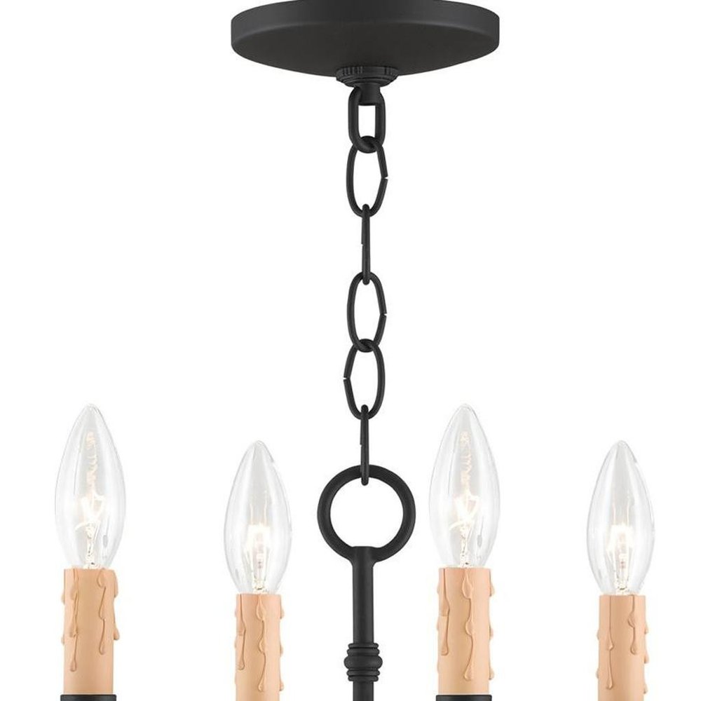 Black Four Light Metal Dimmable Chandelier With Shades HomeRoots