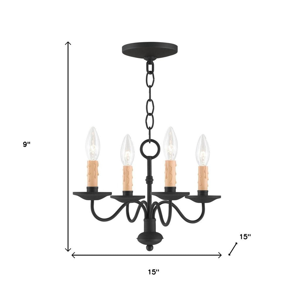 Black Four Light Metal Dimmable Chandelier With Shades HomeRoots