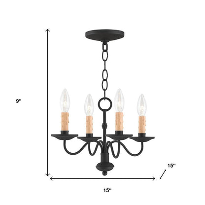 Black Four Light Metal Dimmable Chandelier With Shades HomeRoots