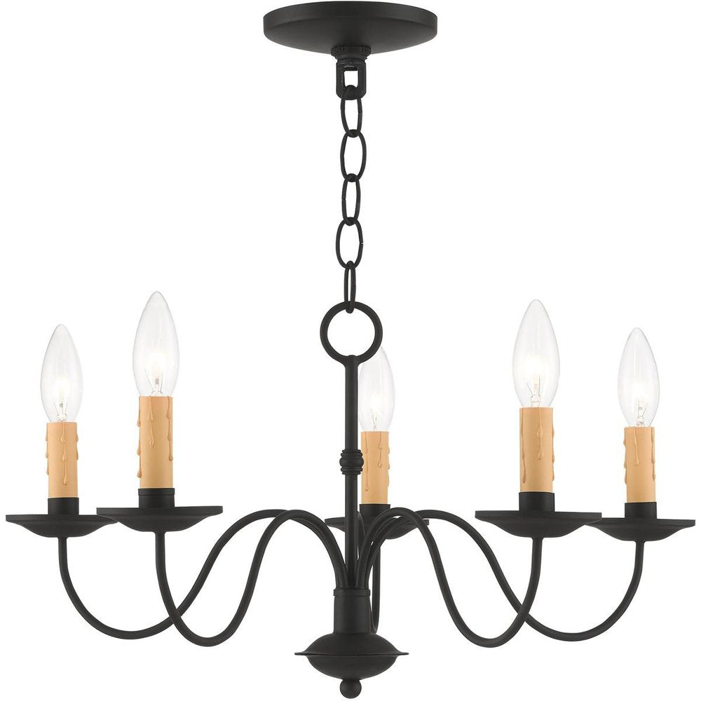 Black Five Light Metal Dimmable Chandelier With Shades HomeRoots