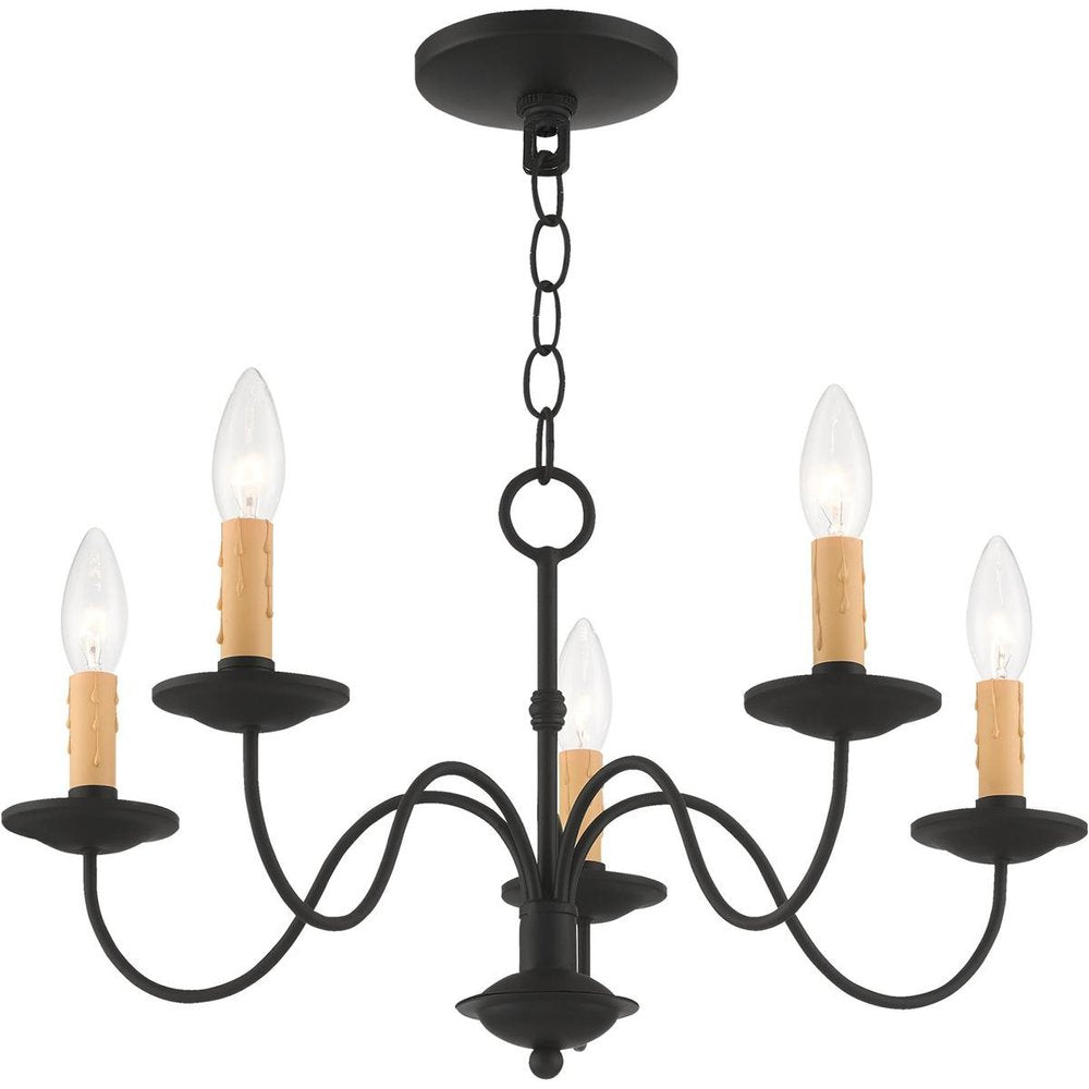 Black Five Light Metal Dimmable Chandelier With Shades HomeRoots