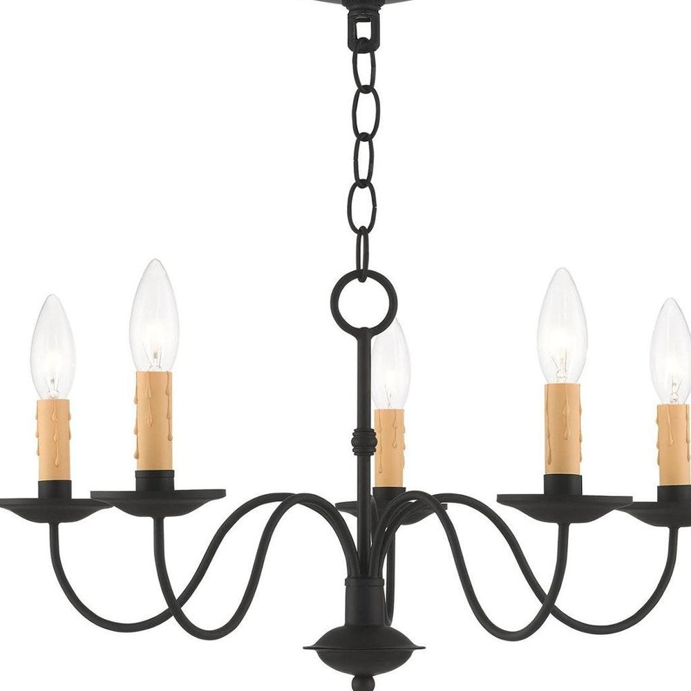 Black Five Light Metal Dimmable Chandelier With Shades HomeRoots