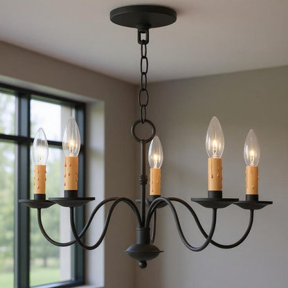 Black Five Light Metal Dimmable Chandelier With Shades HomeRoots