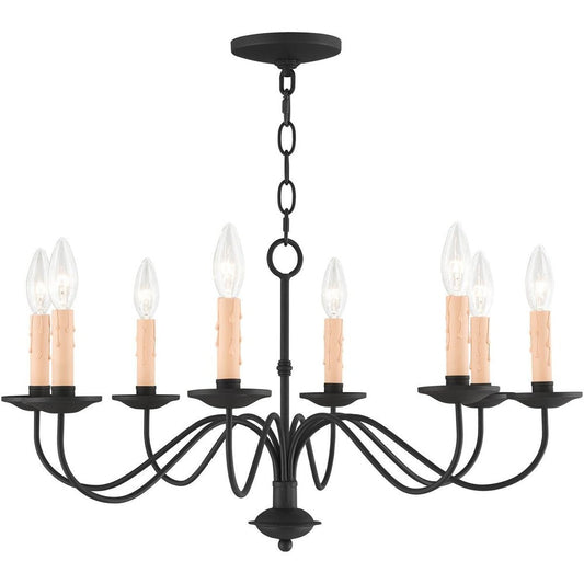 Black Eight Light Metal Dimmable Chandelier With Shades HomeRoots