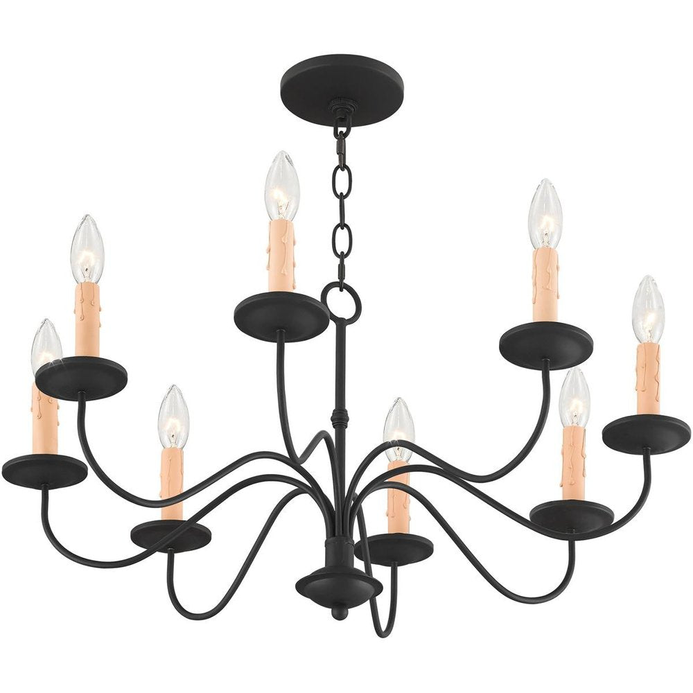 Black Eight Light Metal Dimmable Chandelier With Shades HomeRoots