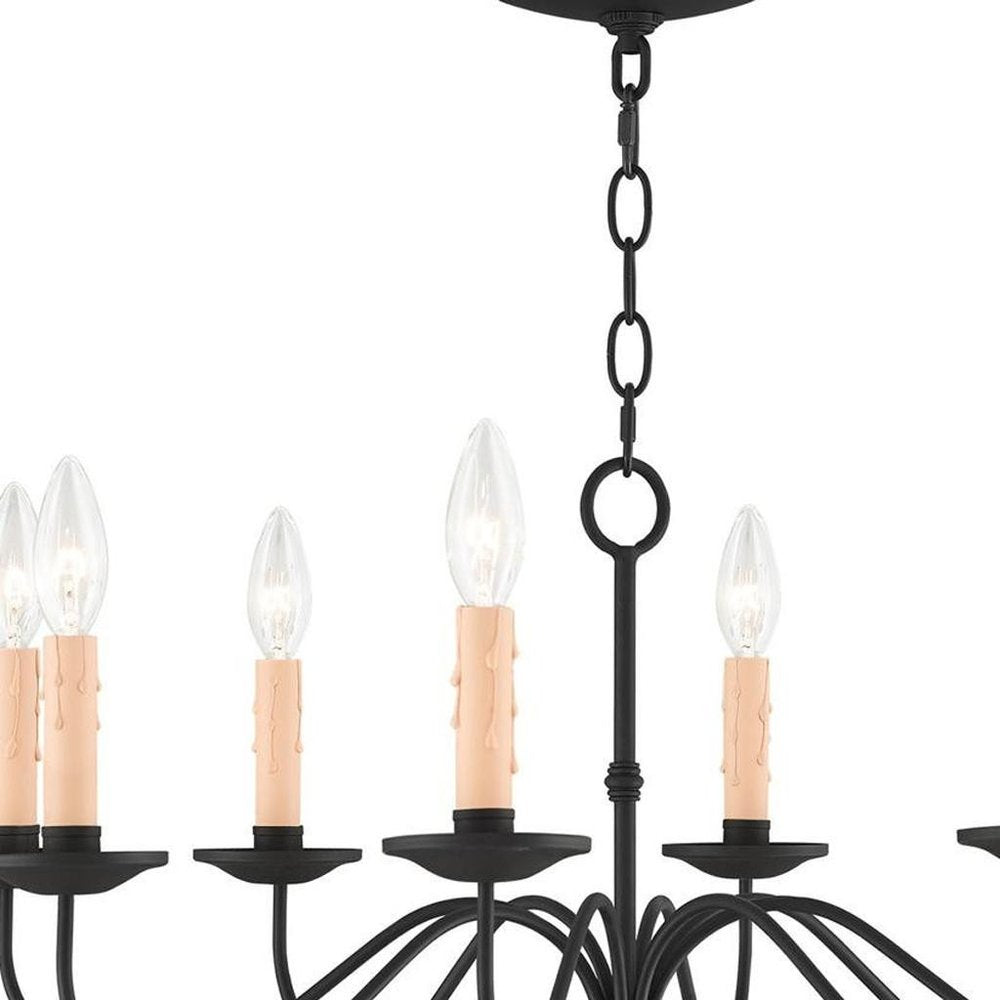 Black Eight Light Metal Dimmable Chandelier With Shades HomeRoots