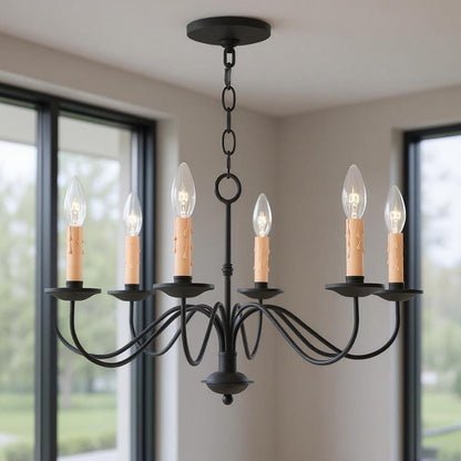 Black Eight Light Metal Dimmable Chandelier With Shades HomeRoots
