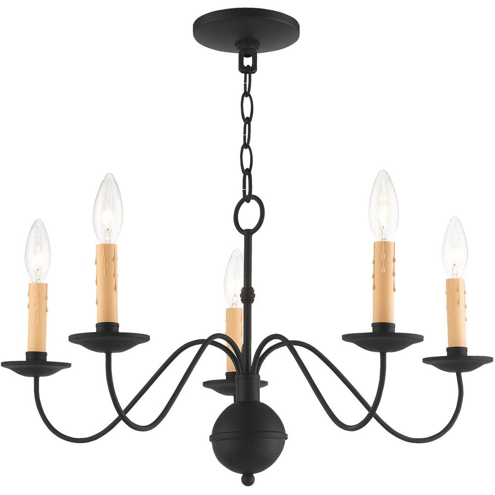 Black Five Light Metal Dimmable Chandelier With Shades HomeRoots