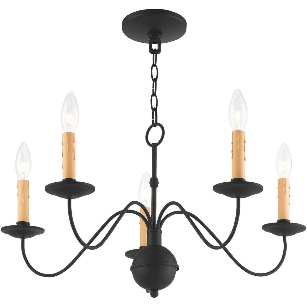Black Five Light Metal Dimmable Chandelier With Shades HomeRoots