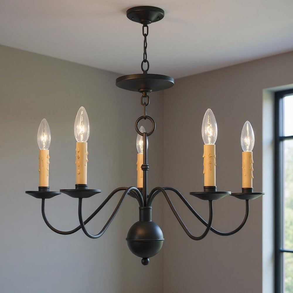 Black Five Light Metal Dimmable Chandelier With Shades HomeRoots