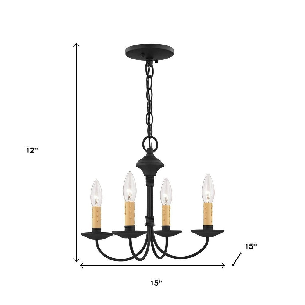 Black Four Light Metal Dimmable Chandelier With Shades HomeRoots