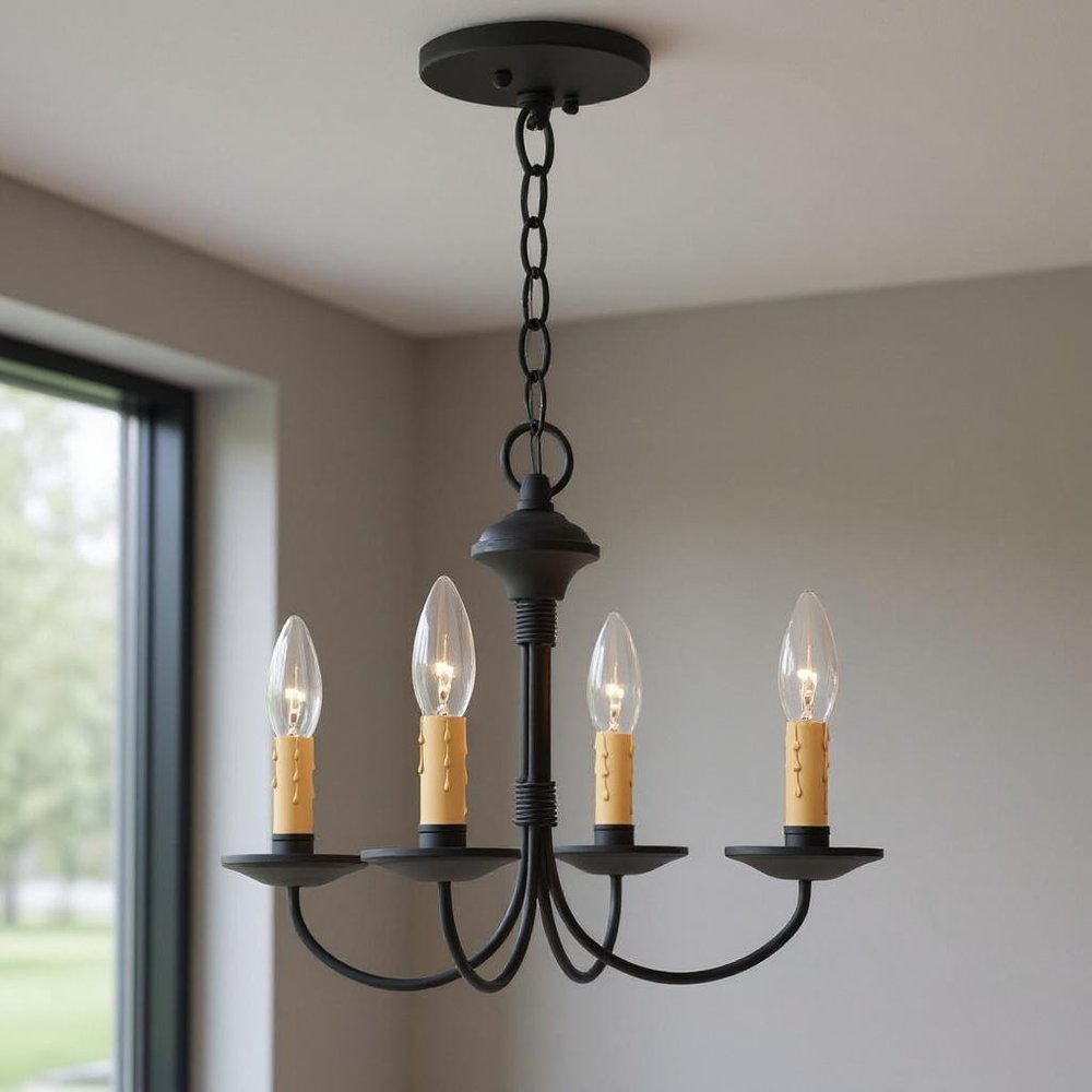 Black Four Light Metal Dimmable Chandelier With Shades HomeRoots