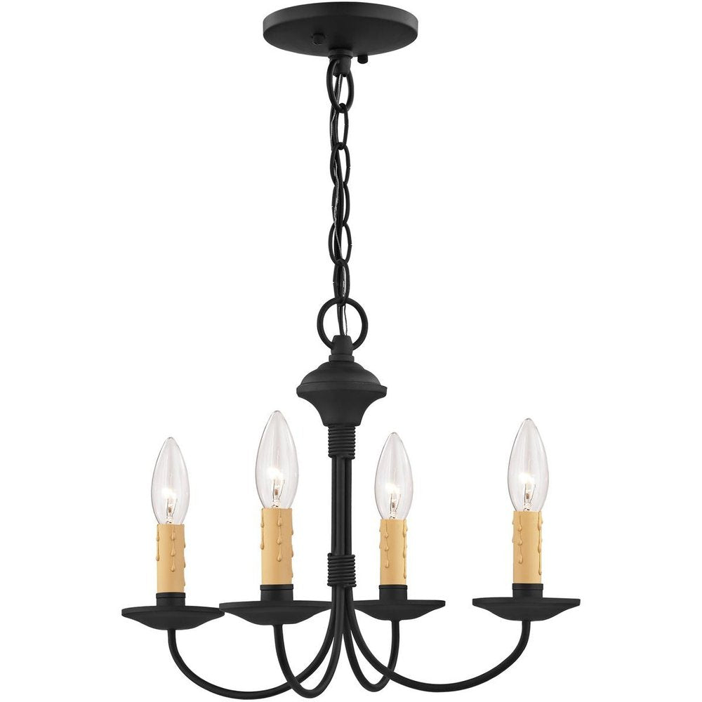 Black Four Light Metal Dimmable Chandelier With Shades HomeRoots