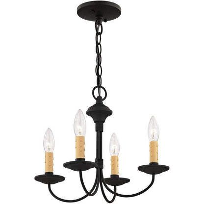 Black Four Light Metal Dimmable Chandelier With Shades HomeRoots