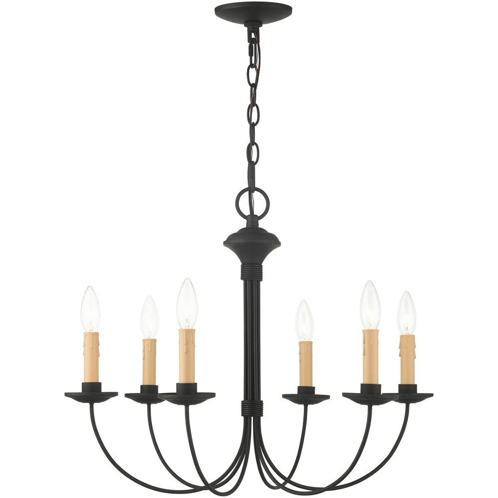 Black Six Light Metal Dimmable Chandelier With Shades HomeRoots