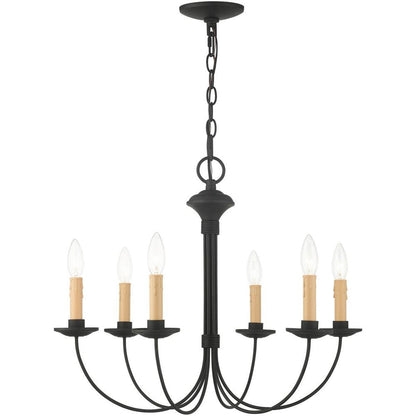 Black Six Light Metal Dimmable Chandelier With Shades HomeRoots