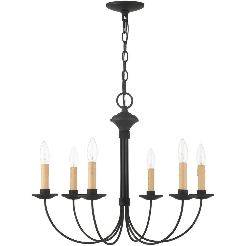 Black Six Light Metal Dimmable Chandelier With Shades HomeRoots