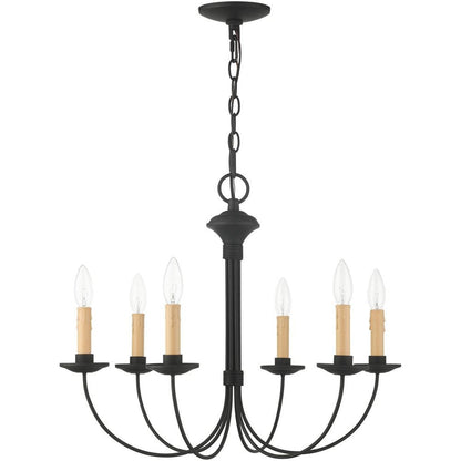 Black Six Light Metal Dimmable Chandelier With Shades HomeRoots