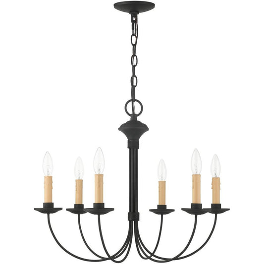 Black Six Light Metal Dimmable Chandelier With Shades HomeRoots