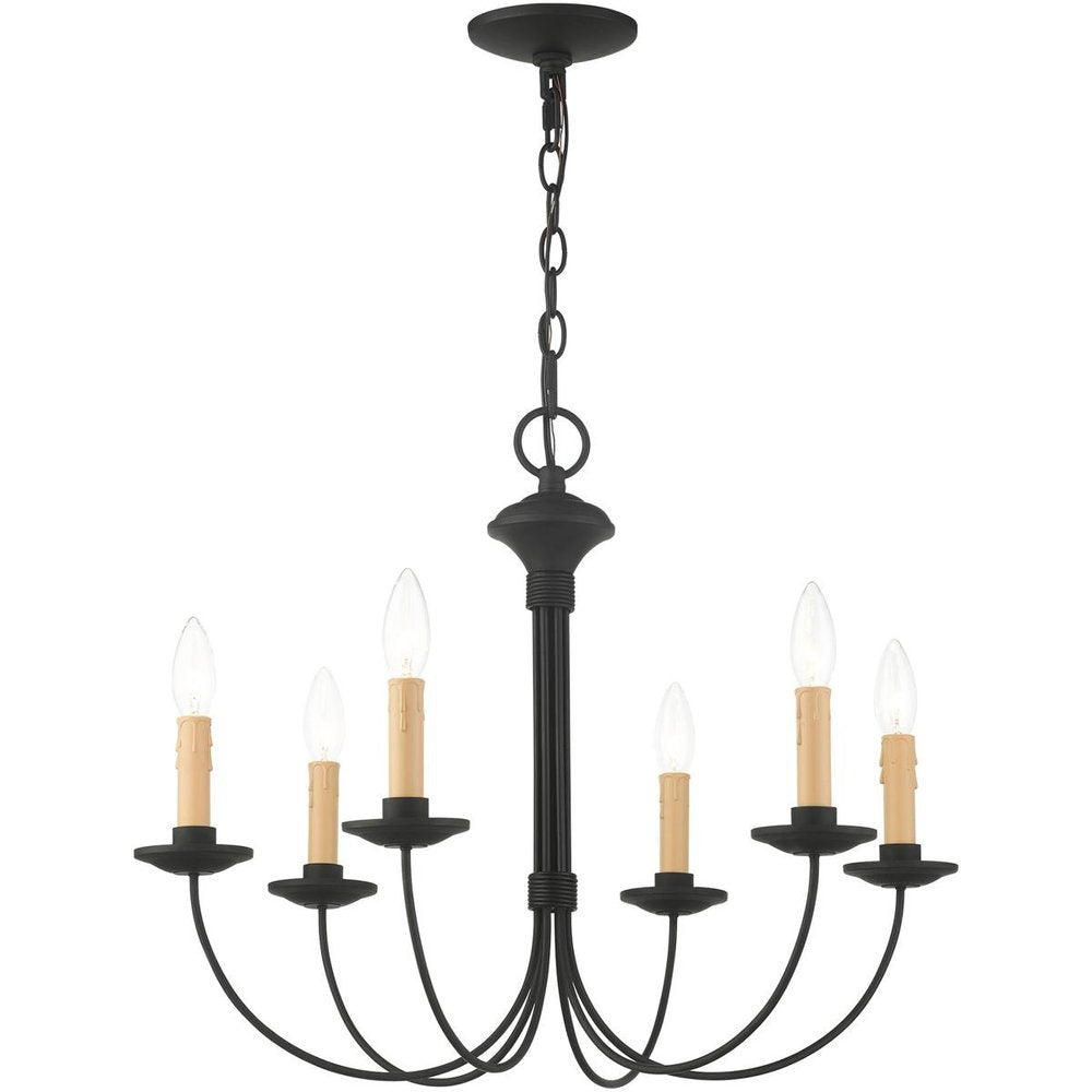 Black Six Light Metal Dimmable Chandelier With Shades HomeRoots