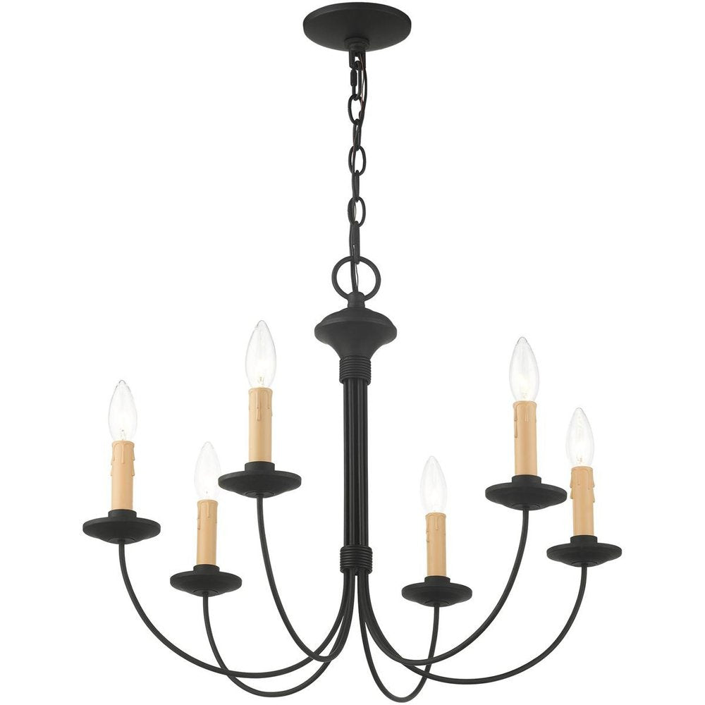 Black Six Light Metal Dimmable Chandelier With Shades HomeRoots
