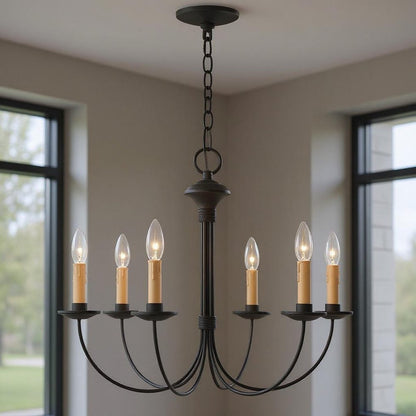 Black Six Light Metal Dimmable Chandelier With Shades HomeRoots