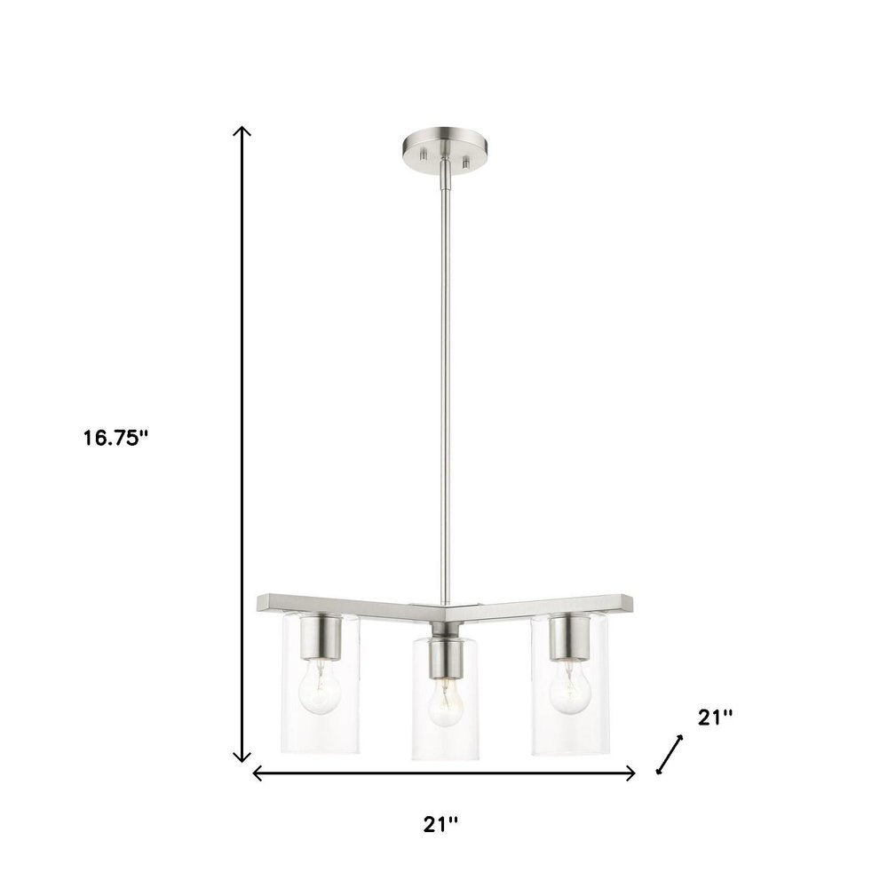 Nickel Three Light Metal Dimmable Chandelier With Shades HomeRoots