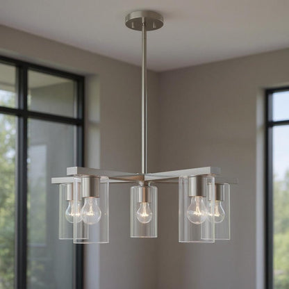 Nickel Five Light Metal Dimmable Chandelier With Shades HomeRoots