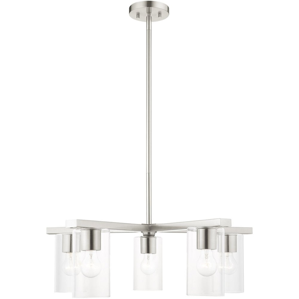Nickel Five Light Metal Dimmable Chandelier With Shades HomeRoots