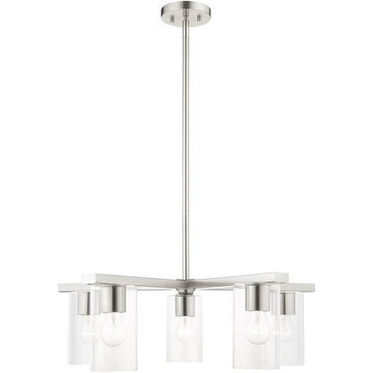 Nickel Five Light Metal Dimmable Chandelier With Shades HomeRoots