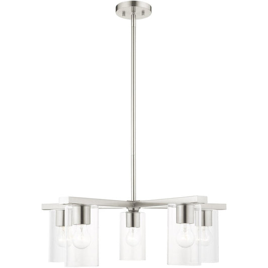Nickel Five Light Metal Dimmable Chandelier With Shades HomeRoots