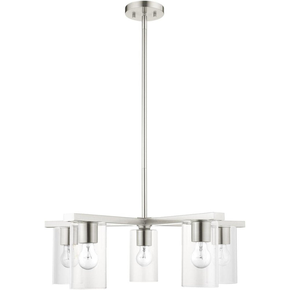 Nickel Five Light Metal Dimmable Chandelier With Shades HomeRoots