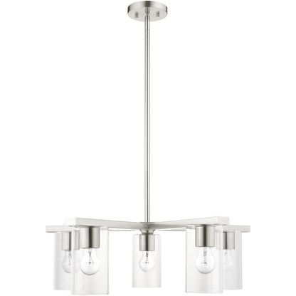 Nickel Five Light Metal Dimmable Chandelier With Shades HomeRoots