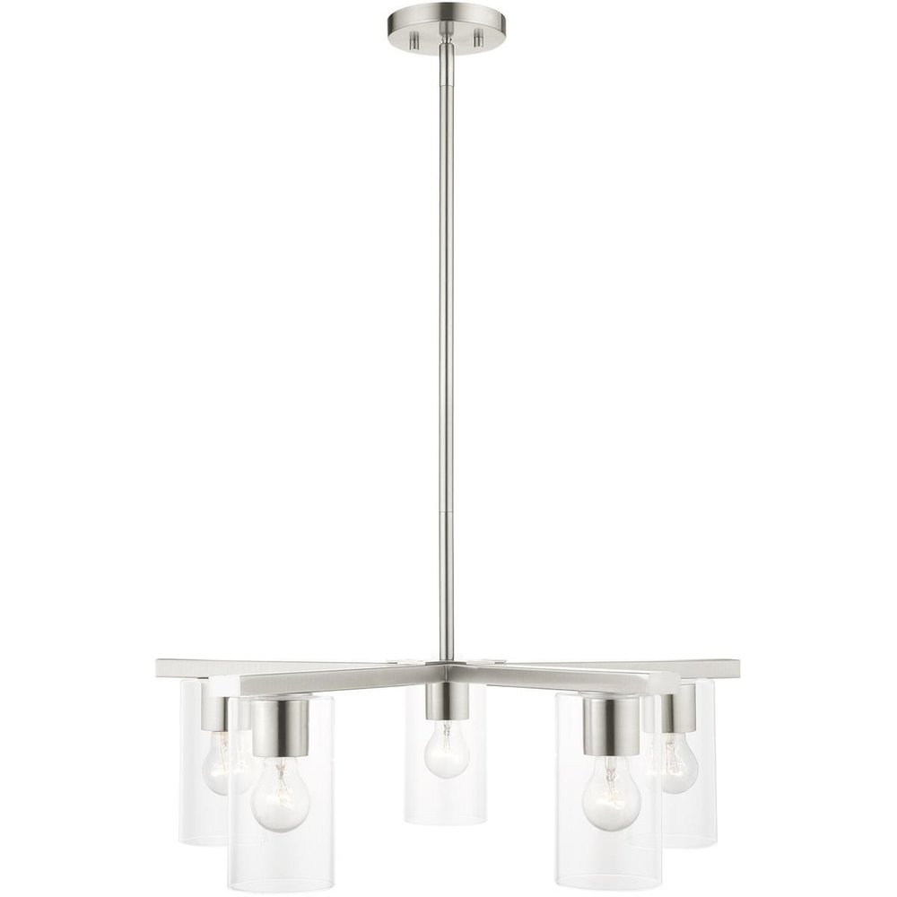 Nickel Five Light Metal Dimmable Chandelier With Shades HomeRoots