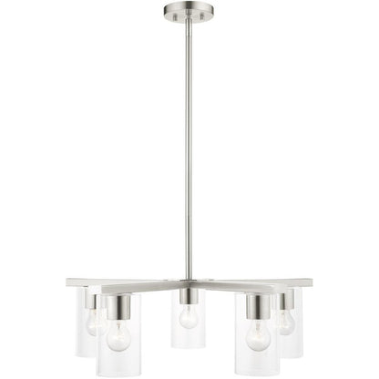 Nickel Five Light Metal Dimmable Chandelier With Shades HomeRoots