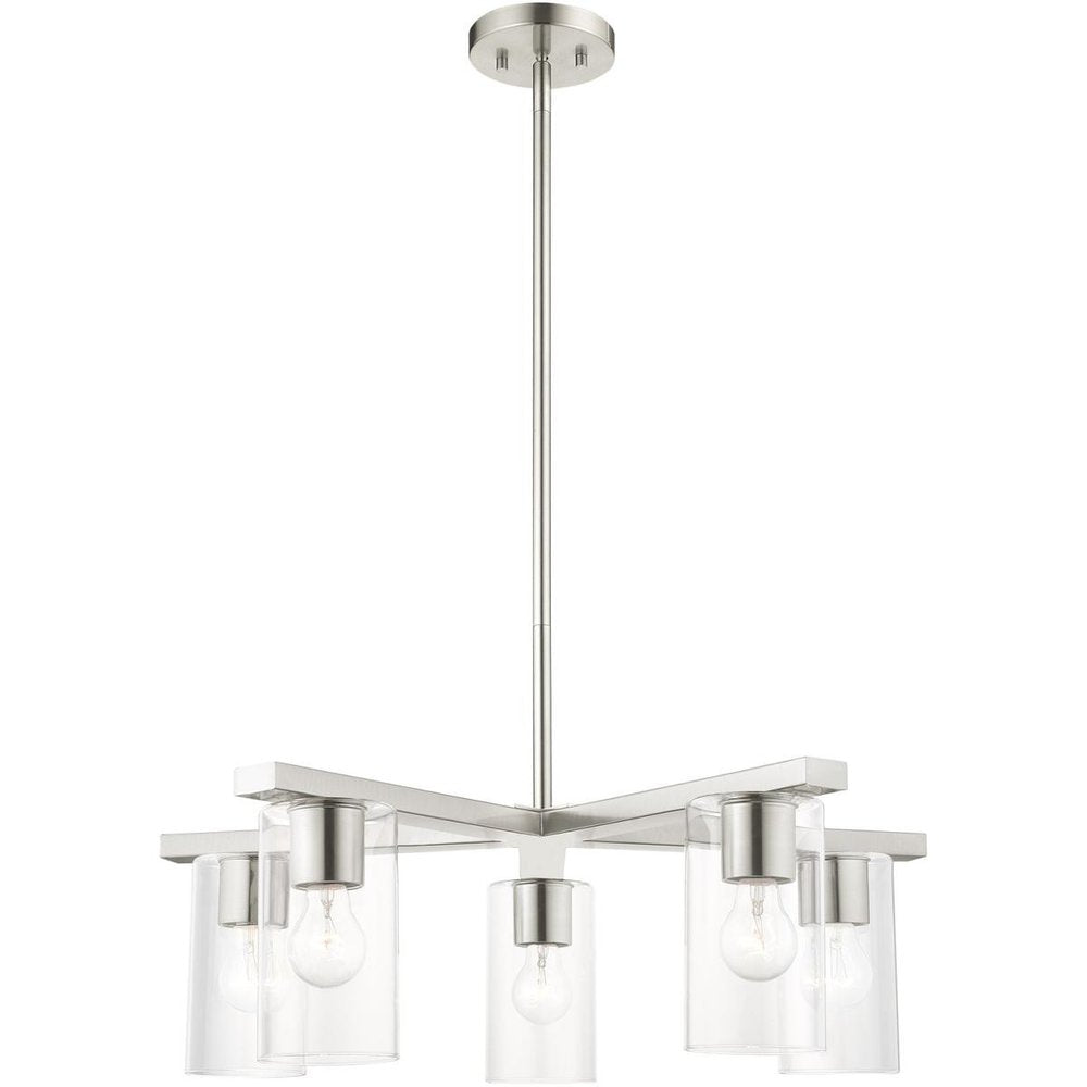 Nickel Five Light Metal Dimmable Chandelier With Shades HomeRoots
